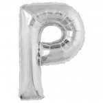 Silver Letter P Shaped Foil Balloon 34" Packaged