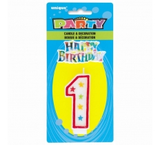NUMBER 1 GLITTER BIRTHDAY CANDLE WITH CAKE DECORATION