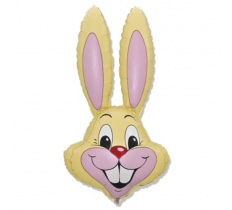 35" Yellow Bunny Rabbit Head Foil Balloon Packaged