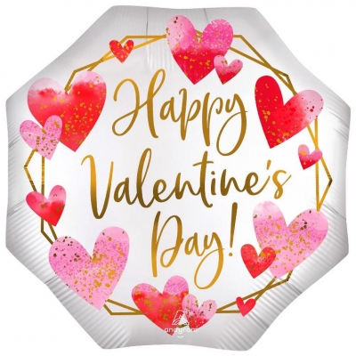 Super Shape Satin Watercolor Happy Valentines Day Balloon OON