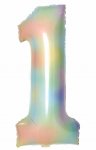 35" Large Number 1 Pastel Rainbow Foil Balloons