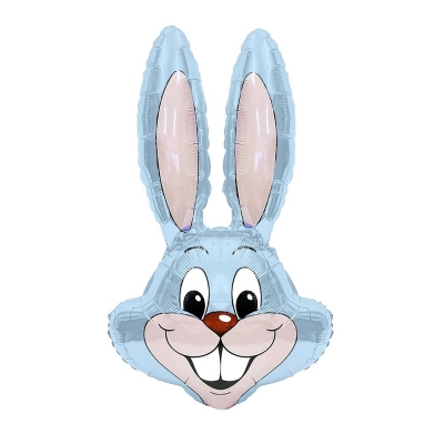 35" Pastel Blue Bunny Rabbit Head Foil Balloon Packaged