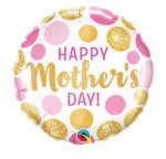 QUALATEX 18" ROUND MOTHER'S DAY PINK & GOLD DOTS BALLOON