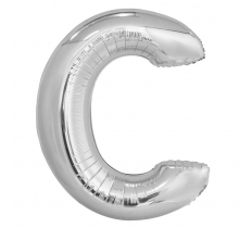 Silver Letter C Shaped Foil Balloon 34" Packaged