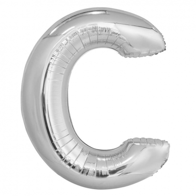 Silver Letter C Shaped Foil Balloon 34" Packaged