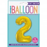 GOLD NUMBER 2 SHAPED FOIL BALLOON 34"