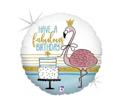 Glitter Fabulous Flamingo B-Day Holog. 18" Single Pack