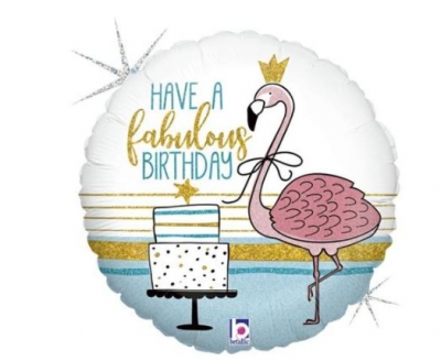 Glitter Fabulous Flamingo B-Day Holog. 18" Single Pack