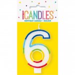 RAINBOW BORDER NUMBER 6 BIRTHDAY CANDLE