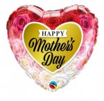 QUALATEX 18" HEART MOTHER'S DAY ROSES GOLD HEART BALLOON