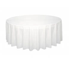 White Solid Round Plastic Table Cover 84"