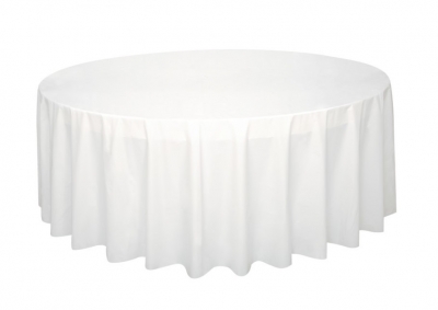 White Solid Round Plastic Table Cover 84"