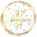 Gold 30th Anniversary Round Foil Balloon 18" Packaged
