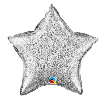 QUALATEX 20" STAR GLITTER GRAPHIC SILVER PLAIN FOIL