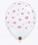 QUALATEX 11" DIAMOND CLEAR BALLOON HEART PINK PACK OF 25