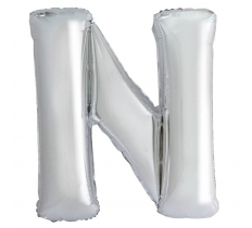 Silver Letter N Shaped Foil Balloon 34" Packaged