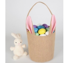 EASTER JUTE BUCKET WITH PINK EARS 22 X 20CM