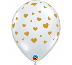 QUALATEX 11" DIAMOND CLEAR BALLOON HEARTS GOLD PACK OF 25