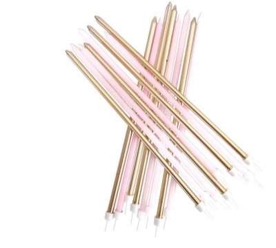 16 Extra Tall Candles Pastel Pink Metallic Mix with Holders