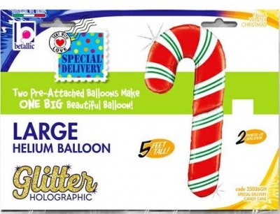 Special 5ft Delivery Candy Cane- Glitter Holographic Balloon