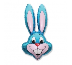 35" Blue Bunny Rabbit Head Foil Balloon Packaged