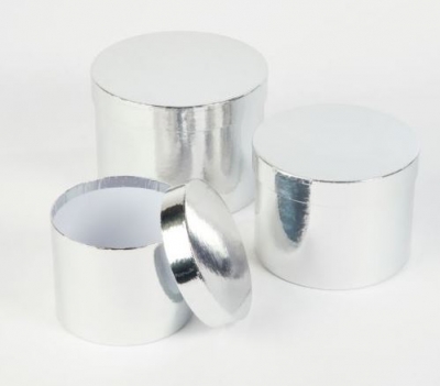 Round Sheen Hat Boxes- Silver 3 Pack