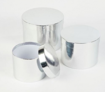 ROUND SHEEN HAT BOXES X3 SILVER