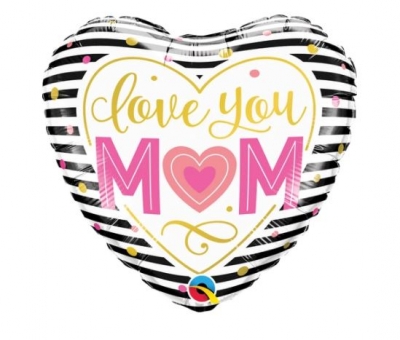 QUALATEX 18" HEART LOVE YOU MUM STRIPES BALLOON