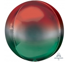 Ombre Red & Green Orbz Packaged 15" Foil Balloons