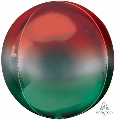 Ombre Red & Green Orbz Packaged 15" Foil Balloons