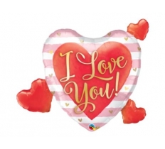 QUALATEX 37" SHAPE I LOVE YOU PINK STRIPES & HEARTS BALLOON