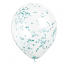 12" Clear Latex Balloons with Caribbean Teal Confetti 6pack