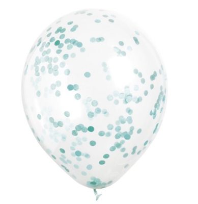 12" Clear Latex Balloons with Caribbean Teal Confetti 6pack