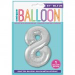 SILVER NUMBER 8 SHAPED FOIL BALLOON 34"