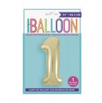 GOLD NUMBER 1 SHAPED FOIL BALLOON 34"