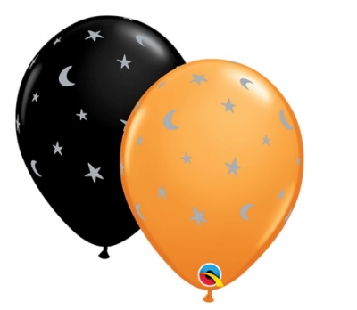 Orange & Black 11" Starry Night Latex Balloons (25)