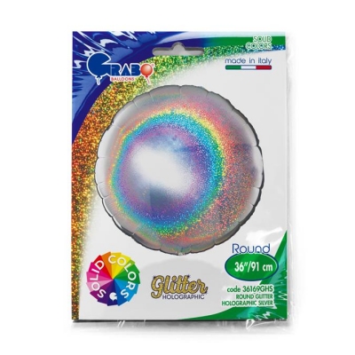 Grabo Round 36" Glitter Holographic Silver - Single Pack