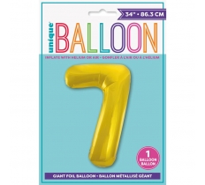 GOLD NUMBER 7 SHAPED FOIL BALLOON 34"