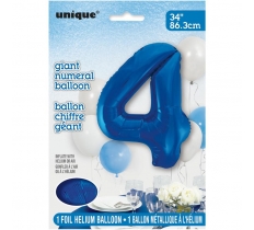 BLUE NUMBER 4 SHAPED FOIL BALLOON 34"