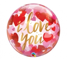 QUALATEX 22" SINGLE BUBBLE I LOVE YOU PAPER HEARTS