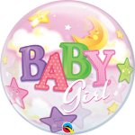 QUALATEX 22" BABY GIRL MOON & STARS SINGLE BUBBLE BALLOON