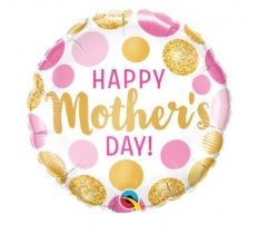 QUALATEX 18" ROUND MOTHER'S DAY PINK & GOLD DOTS BALLOON