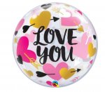 Single 22" Bubble Love You Hearts & Arrow Balloon