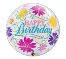 QUALATEX 22" SINGLE BUBBLE BIRTHDAY FLOWERS & FILIGREE