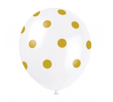 12" Latex Balloons Gold Dots Pack of 6