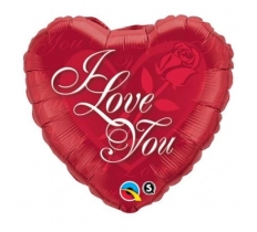 QUALATEX 18" HEART I LOVE YOU RED ROSE BALLOON