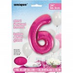 PINK NUMBER 6 SHAPED FOIL BALLOON 34"