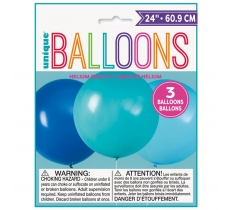 BLUE & TEAL GIANT LATEX BALLOONS 24" 3 PACK