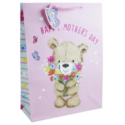 MOTHER'S DAY CUTE BEAR AND FLOWERS EXTRA LARGE BAG