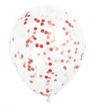 12" Clear Latex Balloons with Ruby Red Confetti Pack of 6